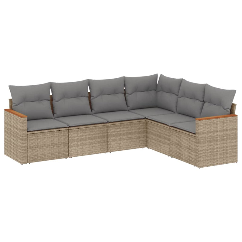 vidaXL 6 Piece Garden Sofa Set with Cushions Beige Poly Rattan