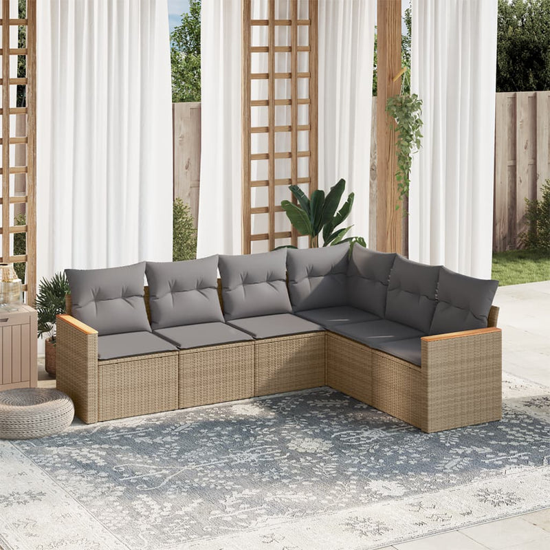 vidaXL 6 Piece Garden Sofa Set with Cushions Beige Poly Rattan