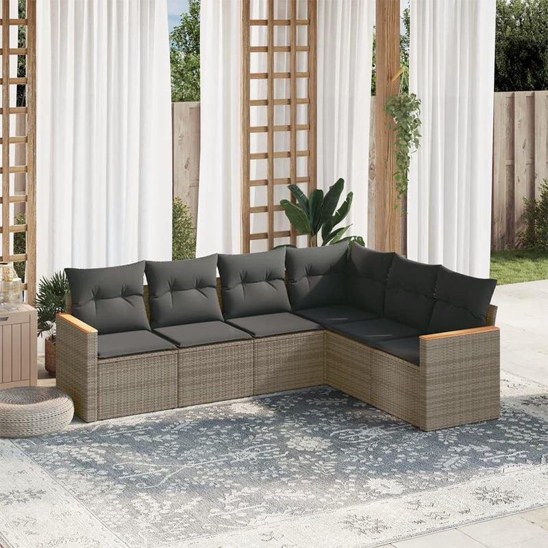 6 Piece Garden Sofa Set with Cushions Grey Poly Rattan