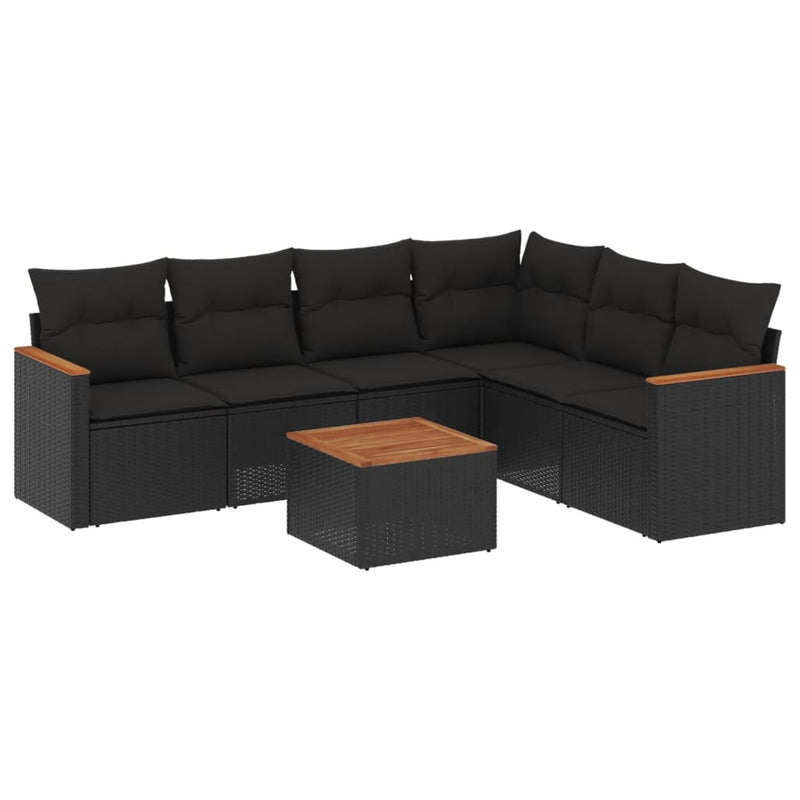 vidaXL 7 Piece Garden Sofa Set with Cushions Black Poly Rattan