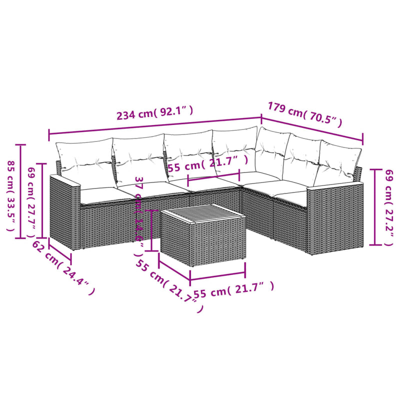 vidaXL 7 Piece Garden Sofa Set with Cushions Black Poly Rattan