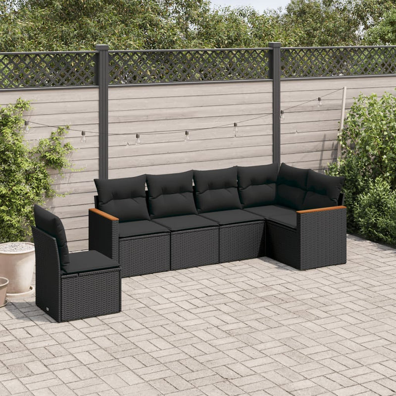 vidaXL 6 Piece Garden Sofa Set with Cushions Black Poly Rattan
