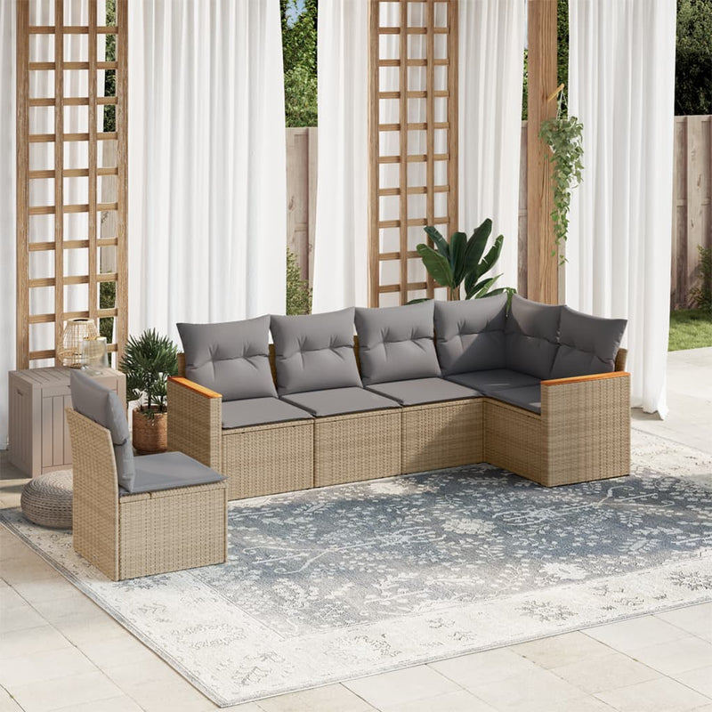 vidaXL 6 Piece Garden Sofa Set with Cushions Beige Poly Rattan