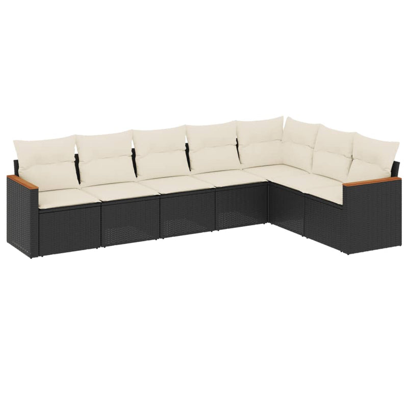 vidaXL 7 Piece Garden Sofa Set with Cushions Black Poly Rattan
