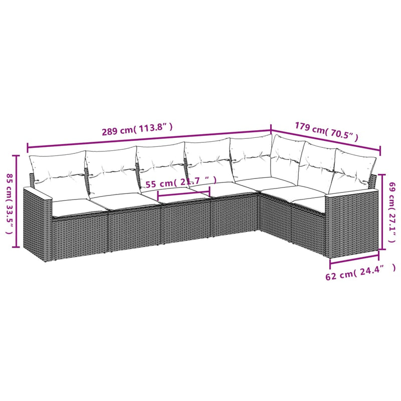 vidaXL 7 Piece Garden Sofa Set with Cushions Black Poly Rattan