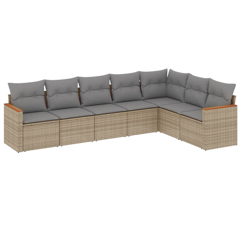 vidaXL 7 Piece Garden Sofa Set with Cushions Beige Poly Rattan