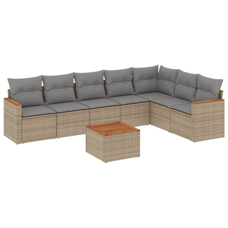 vidaXL 8 Piece Garden Sofa Set with Cushions Beige Poly Rattan