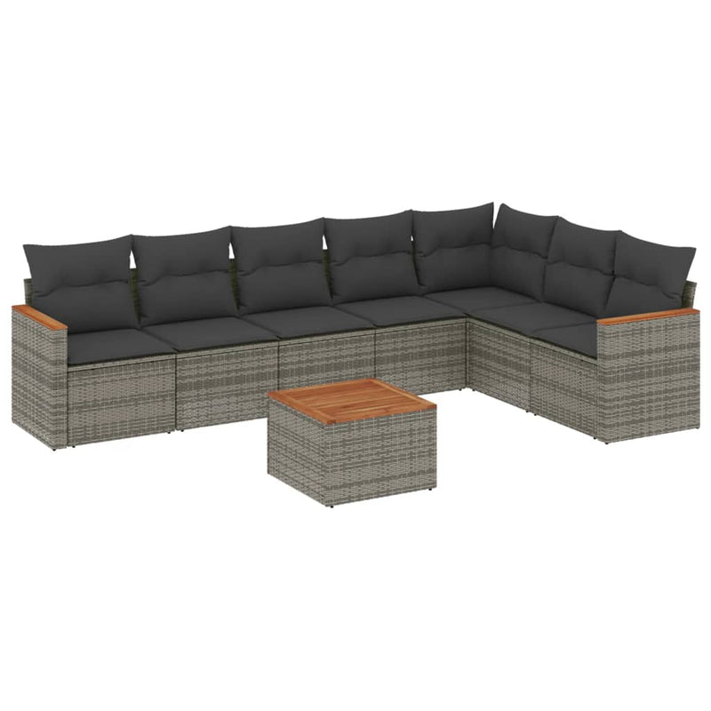 8 Piece Garden Sofa Set with Cushions Grey Poly Rattan