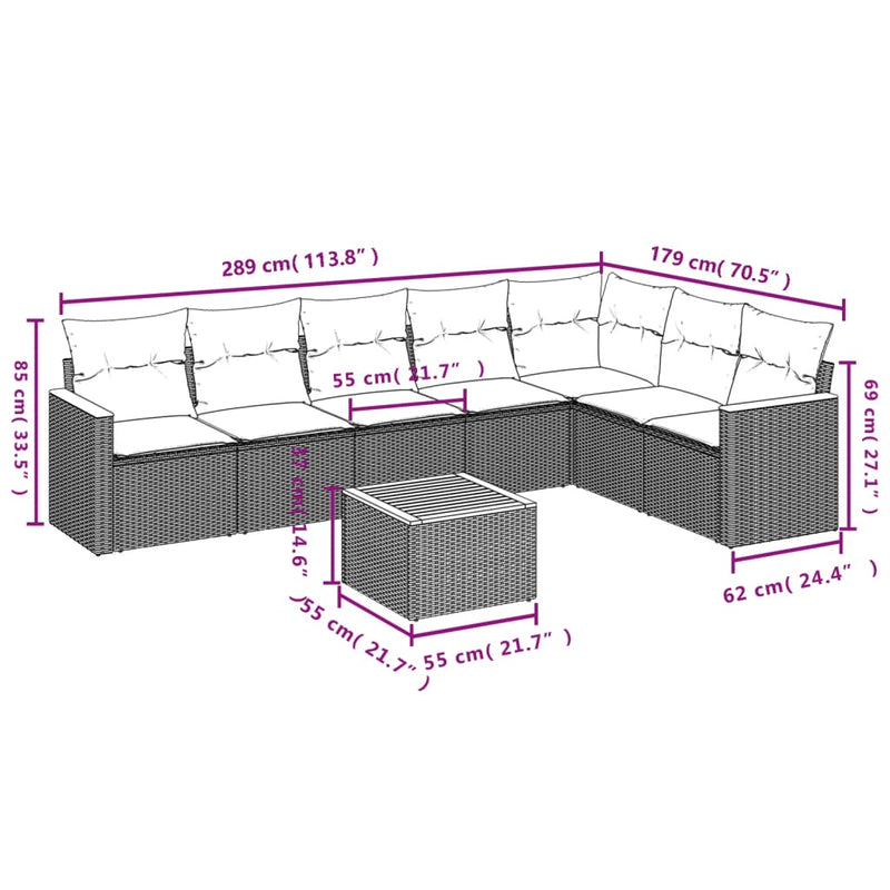 vidaXL 8 Piece Garden Sofa Set with Cushions Grey Poly Rattan