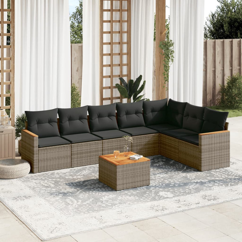 vidaXL 8 Piece Garden Sofa Set with Cushions Grey Poly Rattan