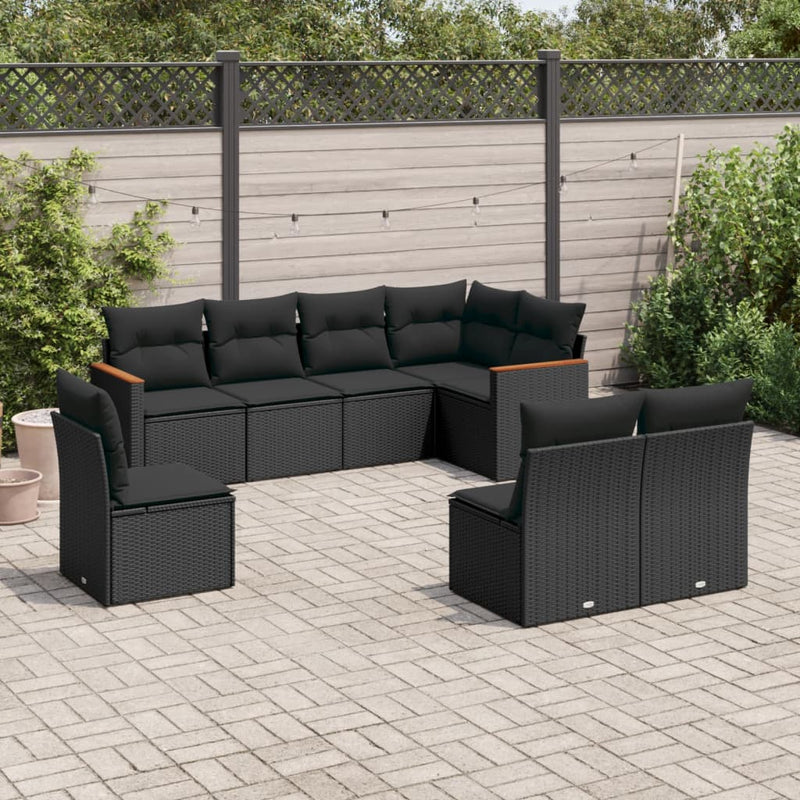 vidaXL 8 Piece Garden Sofa Set with Cushions Black Poly Rattan