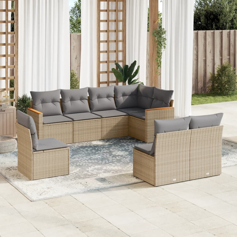 vidaXL 8 Piece Garden Sofa Set with Cushions Beige Poly Rattan