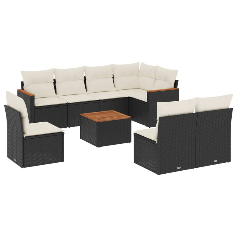 vidaXL 9 Piece Garden Sofa Set with Cushions Black Poly Rattan