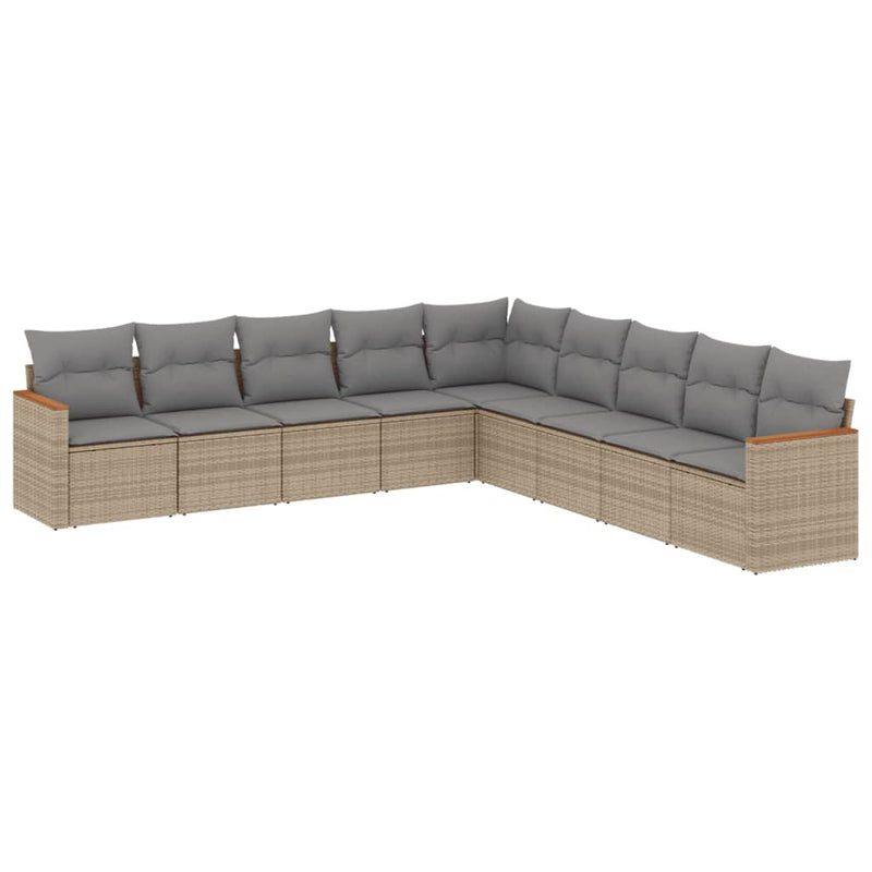 vidaXL 9 Piece Garden Sofa Set with Cushions Beige Poly Rattan