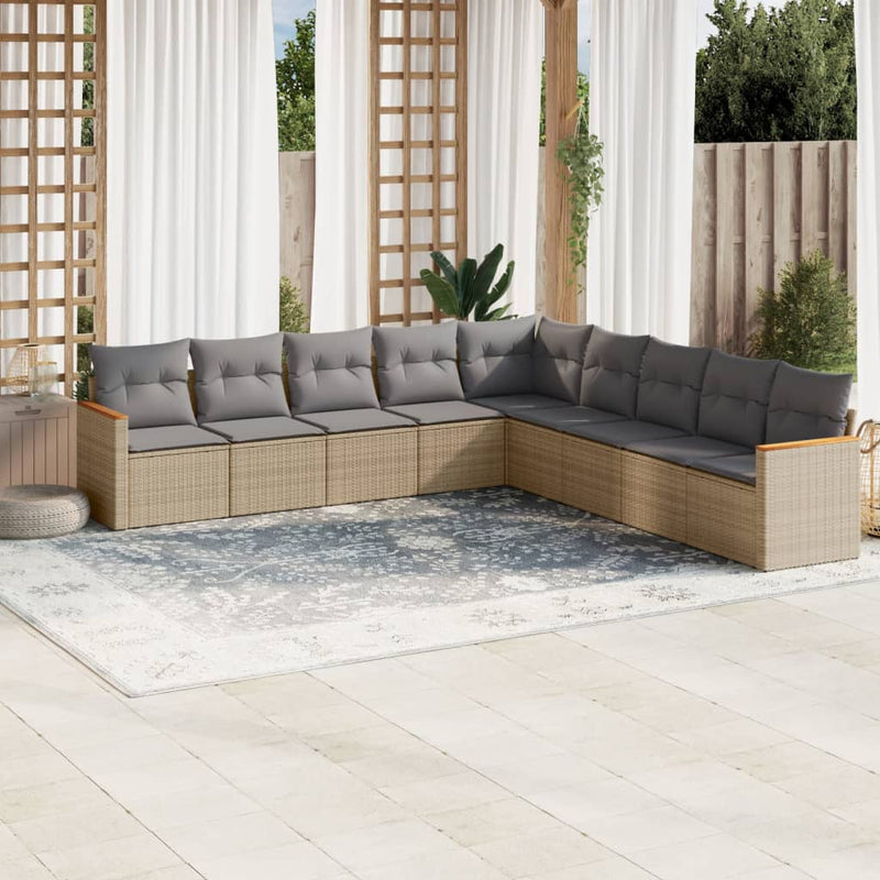 vidaXL 9 Piece Garden Sofa Set with Cushions Beige Poly Rattan