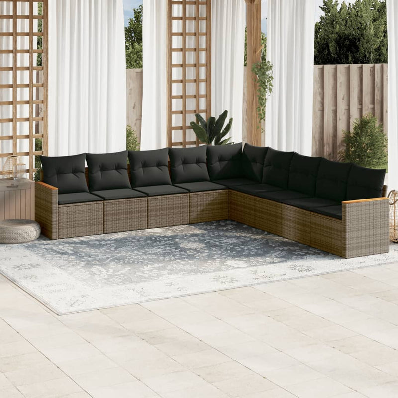 vidaXL 9 Piece Garden Sofa Set with Cushions Grey Poly Rattan