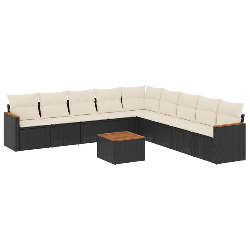 vidaXL 10 Piece Garden Sofa Set with Cushions Black Poly Rattan