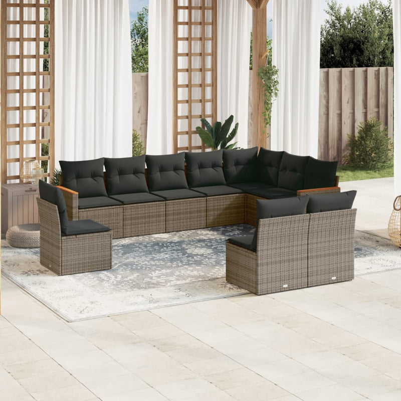 10 Piece Garden Sofa Set with Cushions Grey Poly Rattan