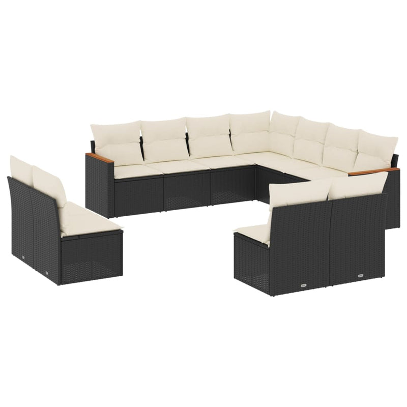 vidaXL 11 Piece Garden Sofa Set with Cushions Black Poly Rattan