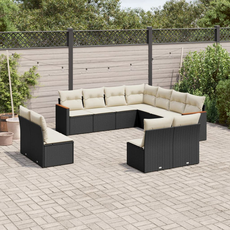 vidaXL 11 Piece Garden Sofa Set with Cushions Black Poly Rattan