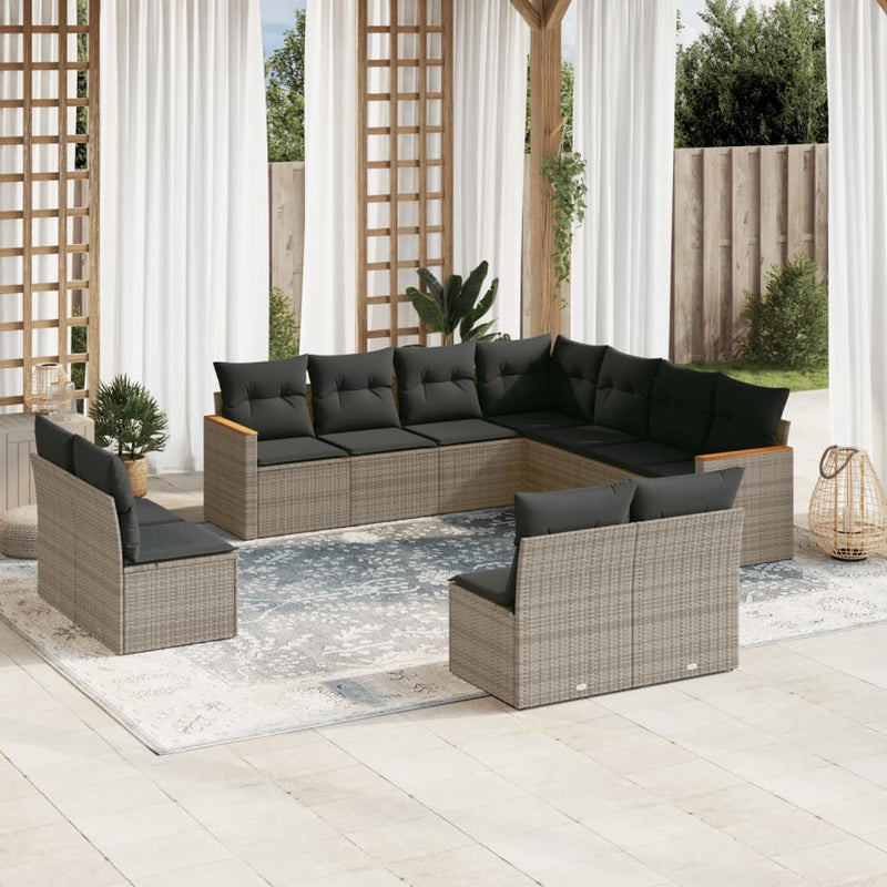 vidaXL 11 Piece Garden Sofa Set with Cushions Grey Poly Rattan