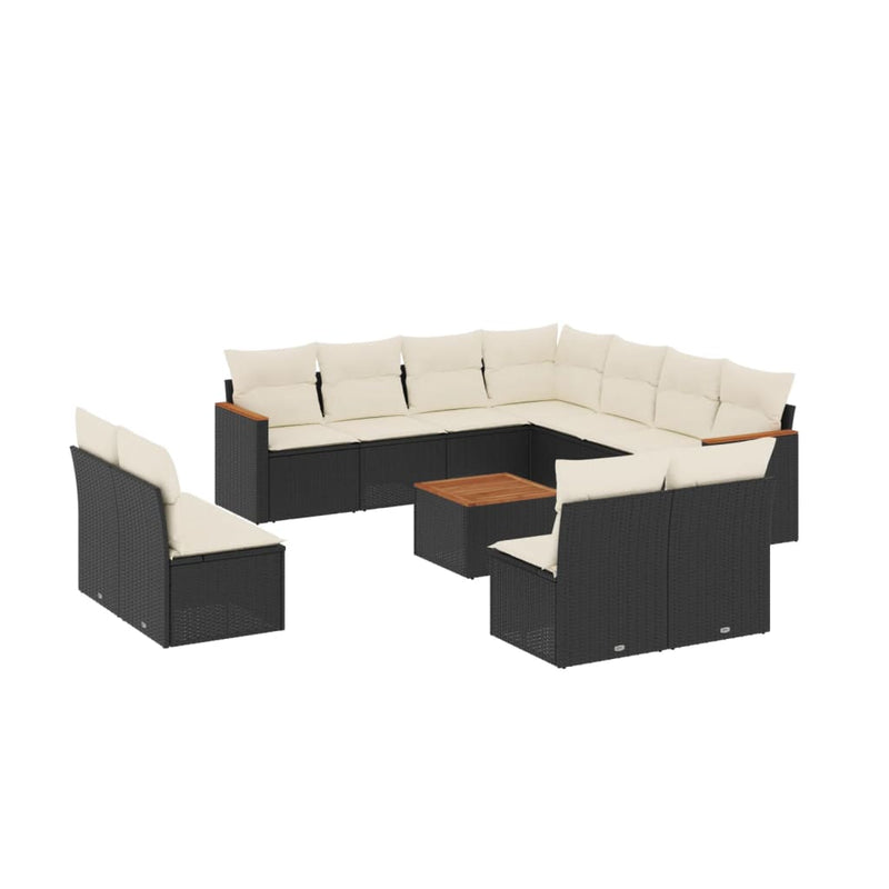 vidaXL 12 Piece Garden Sofa Set with Cushions Black Poly Rattan