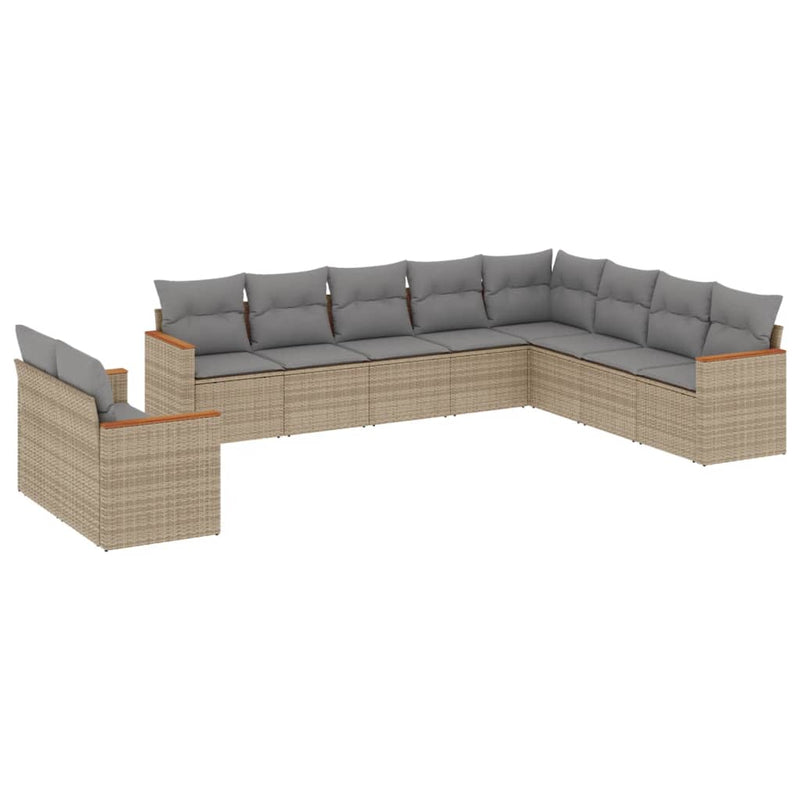 vidaXL 10 Piece Garden Sofa Set with Cushions Beige Poly Rattan