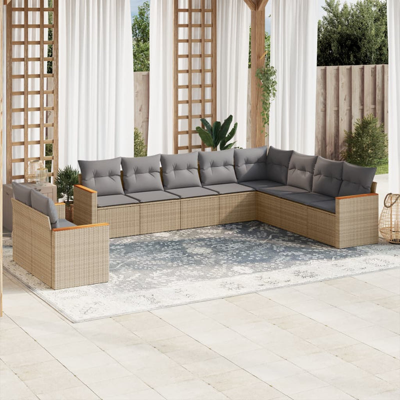 vidaXL 10 Piece Garden Sofa Set with Cushions Beige Poly Rattan