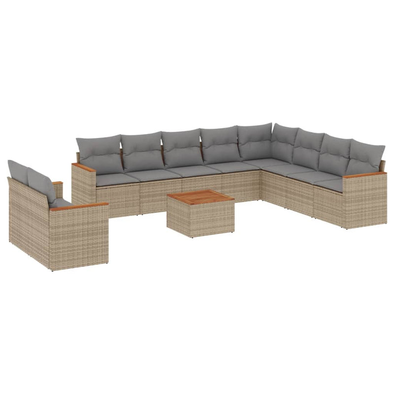 vidaXL 11 Piece Garden Sofa Set with Cushions Beige Poly Rattan