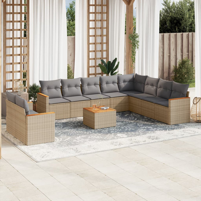 vidaXL 11 Piece Garden Sofa Set with Cushions Beige Poly Rattan