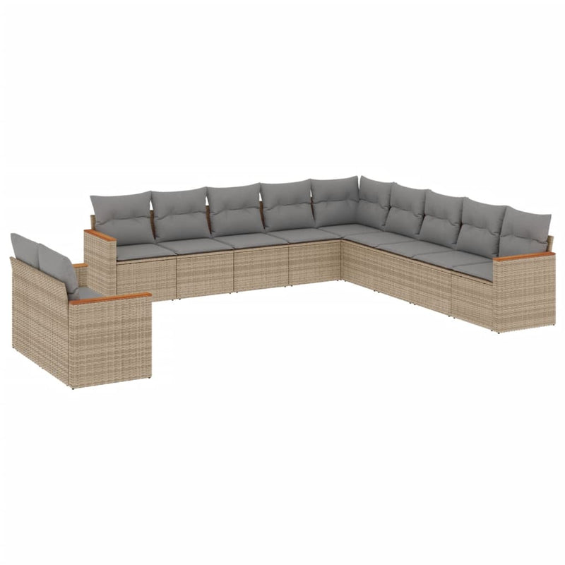vidaXL 11 Piece Garden Sofa Set with Cushions Beige Poly Rattan