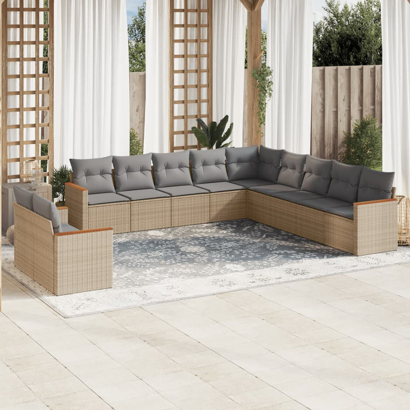 vidaXL 11 Piece Garden Sofa Set with Cushions Beige Poly Rattan