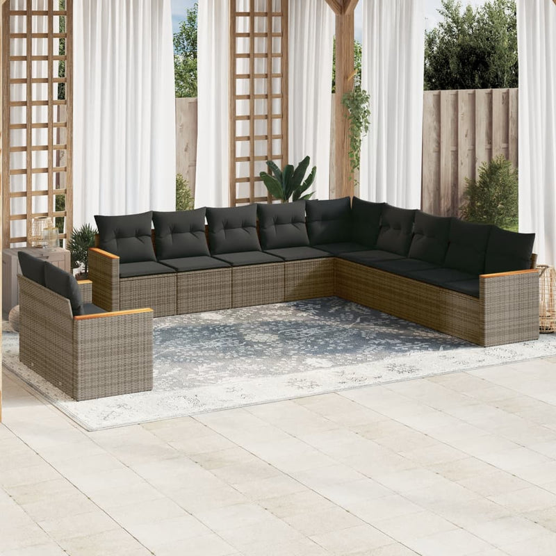 vidaXL 11 Piece Garden Sofa Set with Cushions Grey Poly Rattan