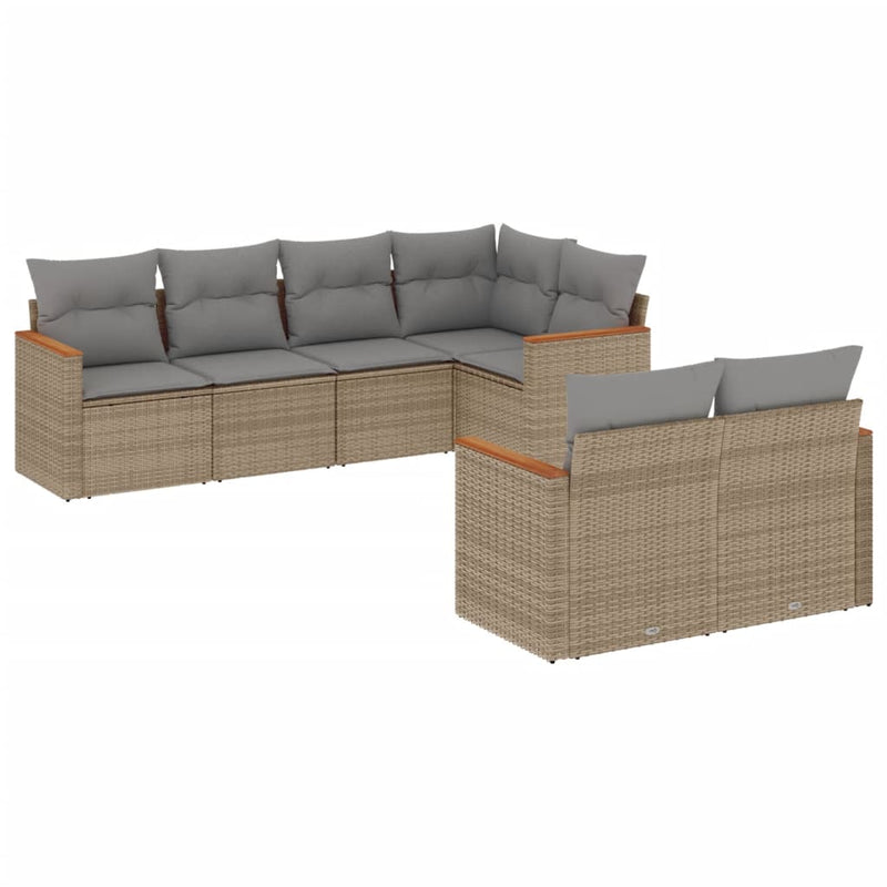vidaXL 7 Piece Garden Sofa Set with Cushions Beige Poly Rattan