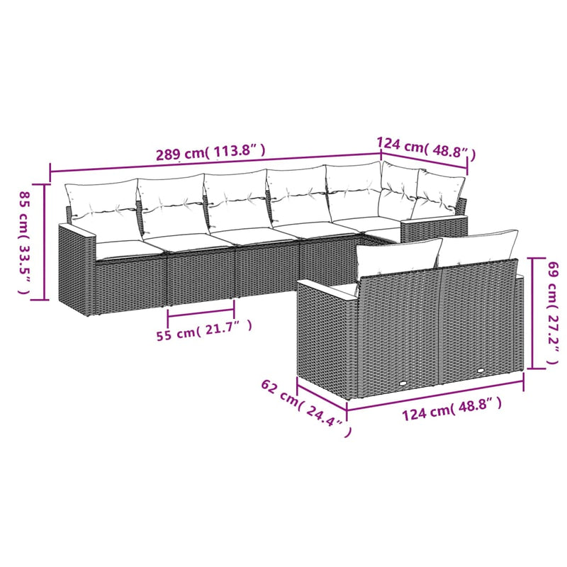 vidaXL 8 Piece Garden Sofa Set with Cushions Beige Poly Rattan