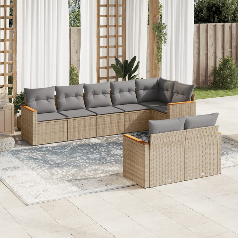 vidaXL 8 Piece Garden Sofa Set with Cushions Beige Poly Rattan