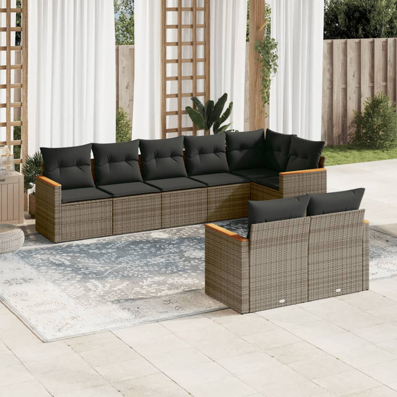 8 Piece Garden Sofa Set with Cushions Grey Poly Rattan