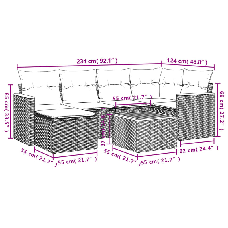 vidaXL 7 Piece Garden Sofa Set with Cushions Grey Poly Rattan