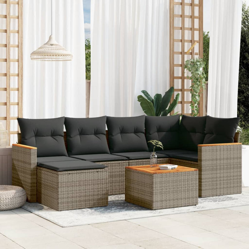 vidaXL 7 Piece Garden Sofa Set with Cushions Grey Poly Rattan