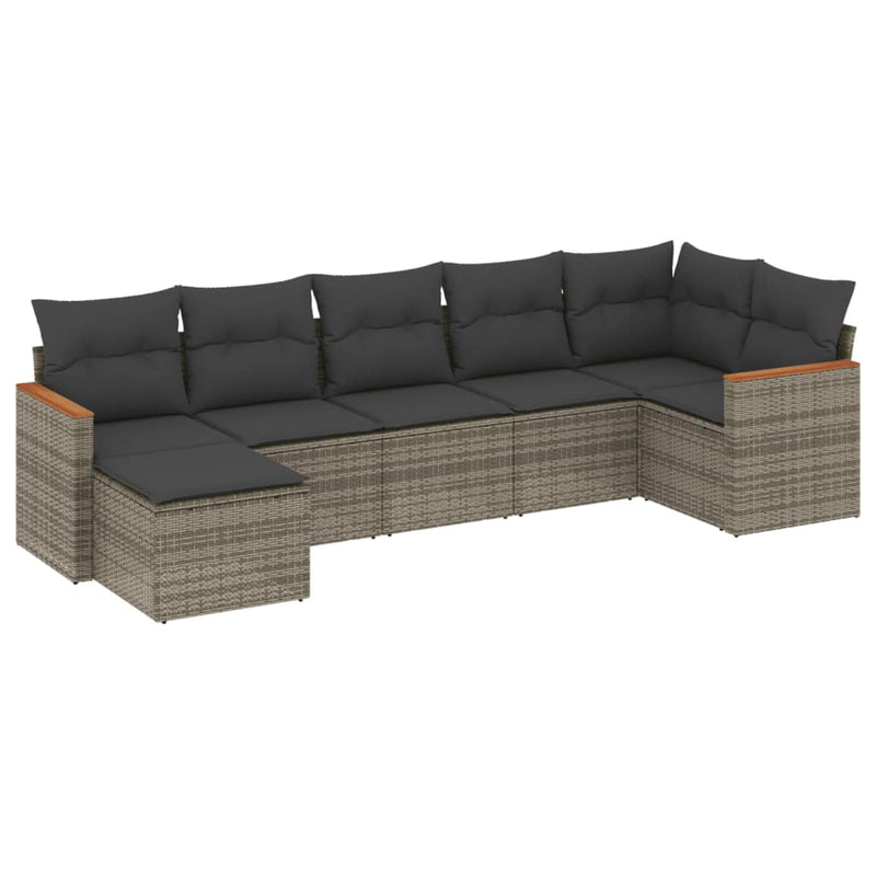 vidaXL 7 Piece Garden Sofa Set with Cushions Grey Poly Rattan
