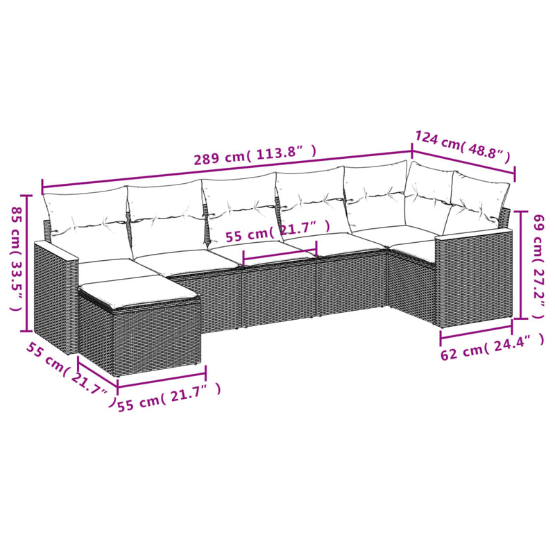 vidaXL 7 Piece Garden Sofa Set with Cushions Grey Poly Rattan