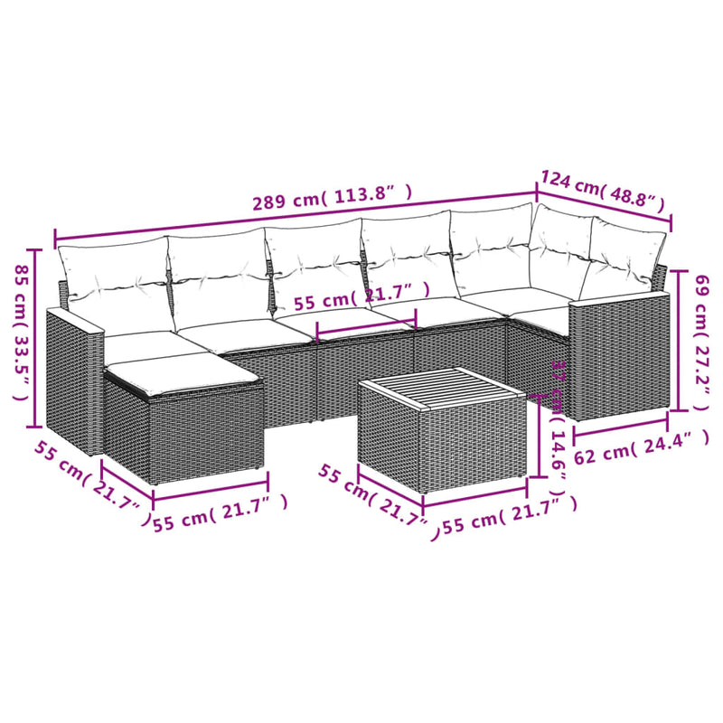 vidaXL 8 Piece Garden Sofa Set with Cushions Black Poly Rattan