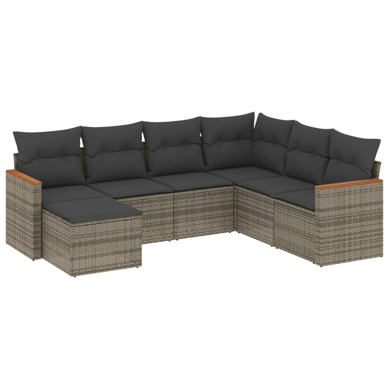vidaXL 7 Piece Garden Sofa Set with Cushions Grey Poly Rattan