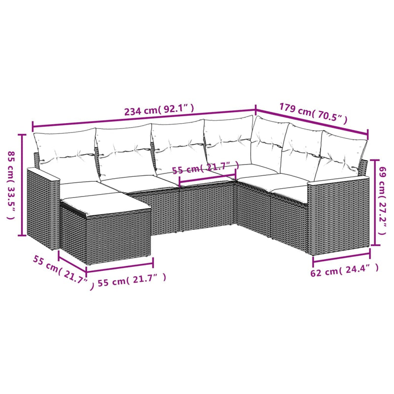 vidaXL 7 Piece Garden Sofa Set with Cushions Grey Poly Rattan