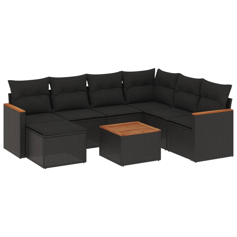 vidaXL 8 Piece Garden Sofa Set with Cushions Black Poly Rattan
