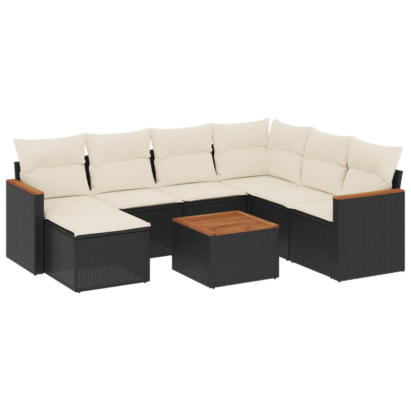 vidaXL 8 Piece Garden Sofa Set with Cushions Black Poly Rattan