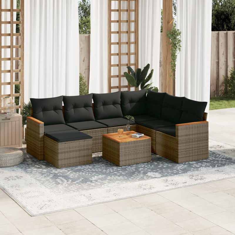 8 Piece Garden Sofa Set with Cushions Grey Poly Rattan