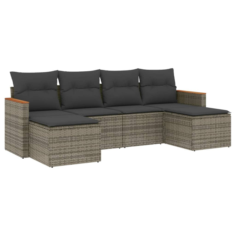vidaXL 6 Piece Garden Sofa Set with Cushions Grey Poly Rattan