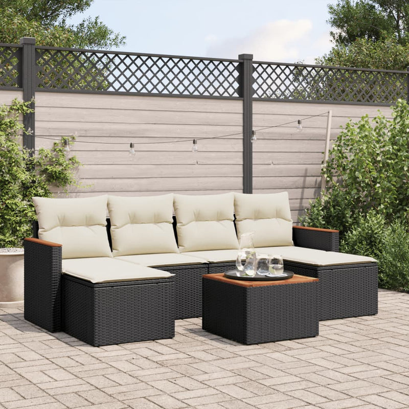 vidaXL 7 Piece Garden Sofa Set with Cushions Black Poly Rattan
