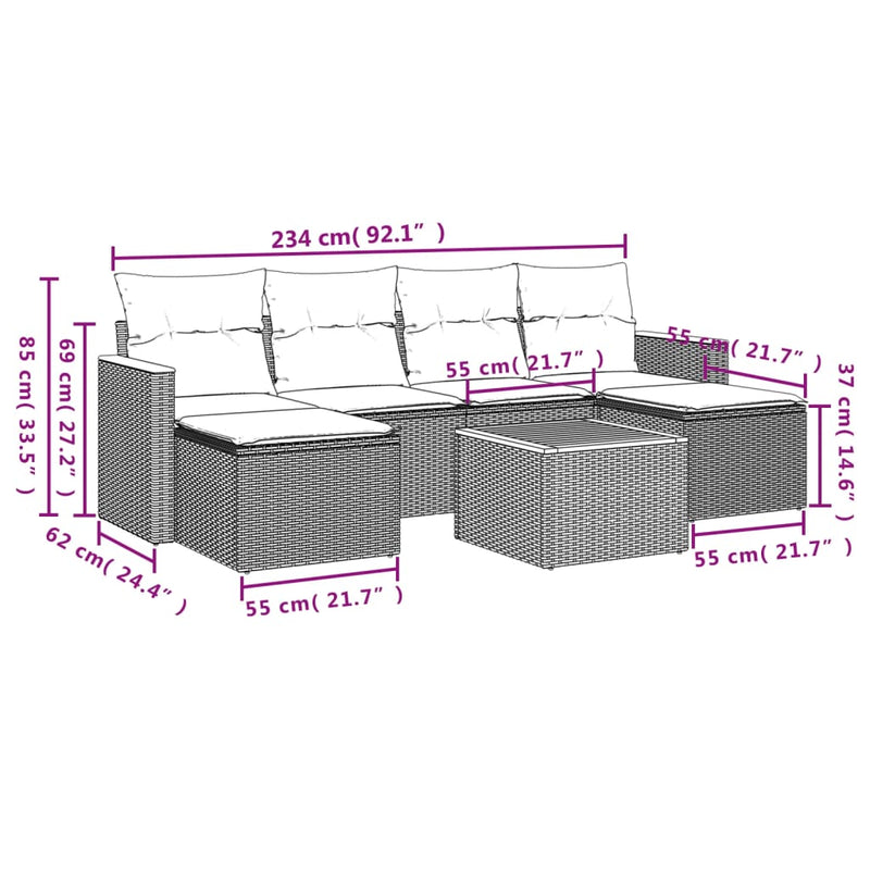 vidaXL 7 Piece Garden Sofa Set with Cushions Grey Poly Rattan